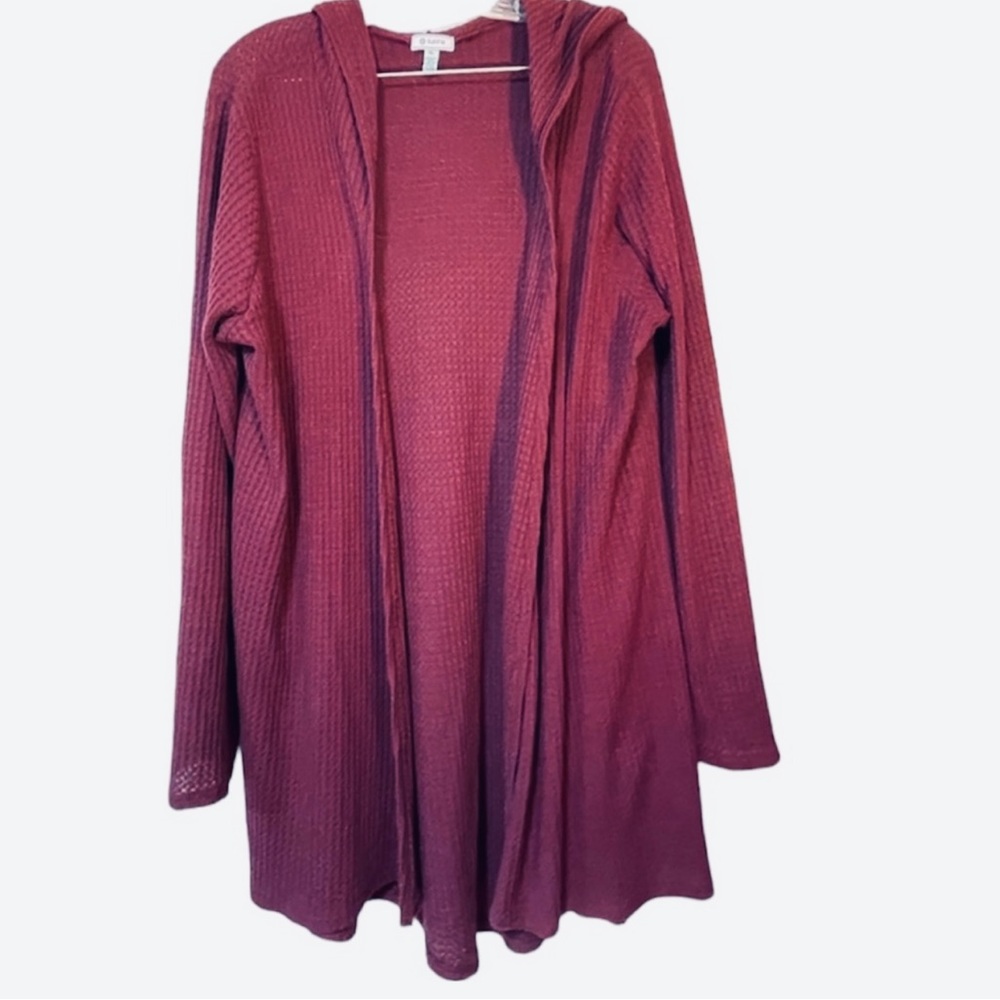 SUSINA Burgundy Sweaters Long Hooded Cardigan with Pockets Long Sleeve Size XL